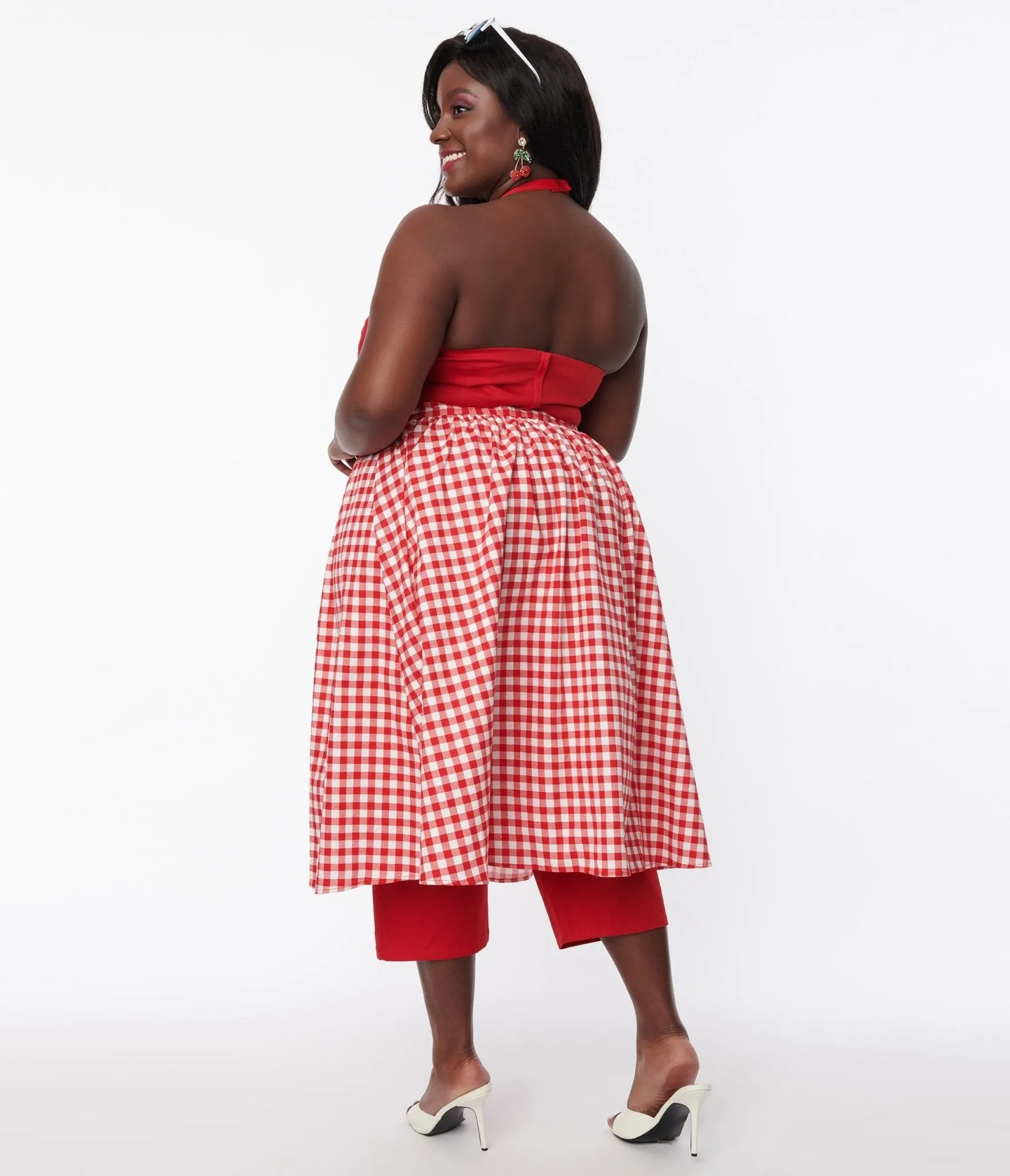 Collectif Plus Size Red Gingham Skirted Midge Jumpsuit Set sold by Unique Vintage product image thumbnail 3