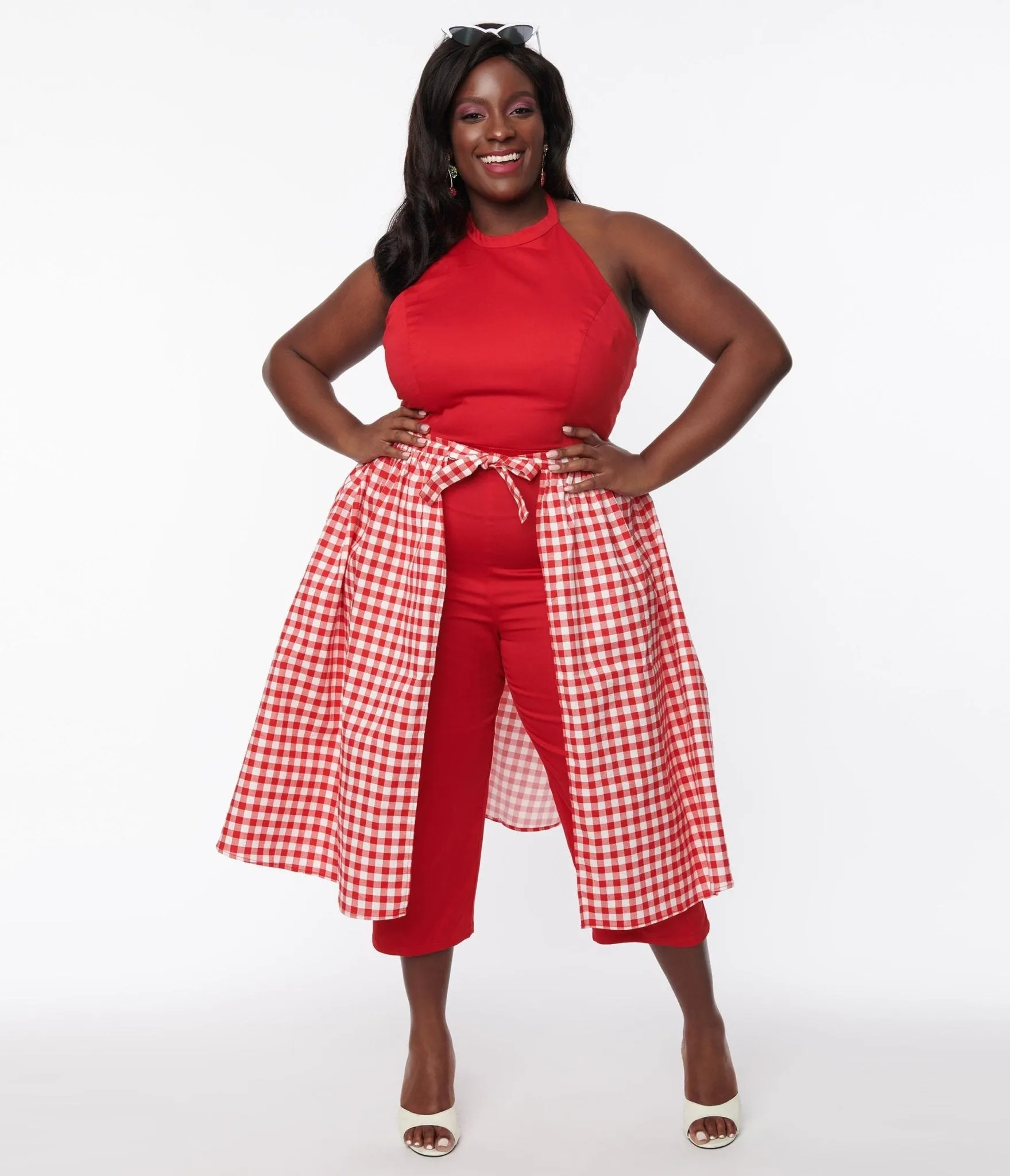 Collectif Plus Size Red Gingham Skirted Midge Jumpsuit Set sold by Unique Vintage product image thumbnail 5