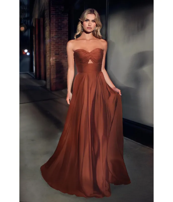 Ladivine by Cinderella Divine Sienna Satin Strapless Keyhole Evening Gown sold by Unique Vintage