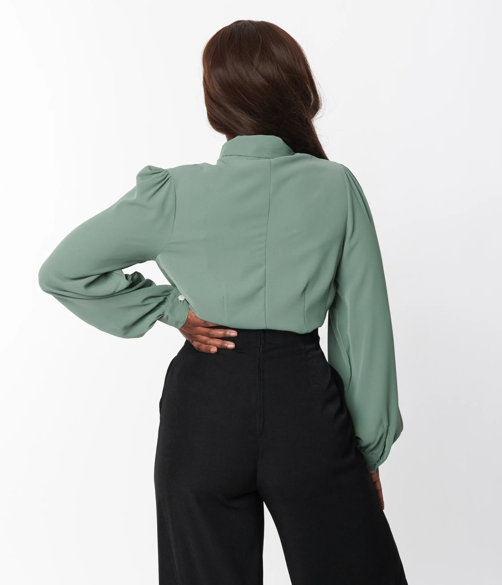 Hell Bunny Sage Green Mia Blouse sold by Unique Vintage product image thumbnail 2