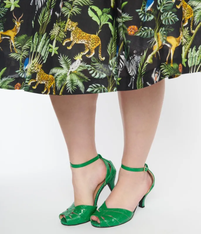 Unique Vintage 1930s Green Crocodile Peep Toe Heels made by Unique Vintage