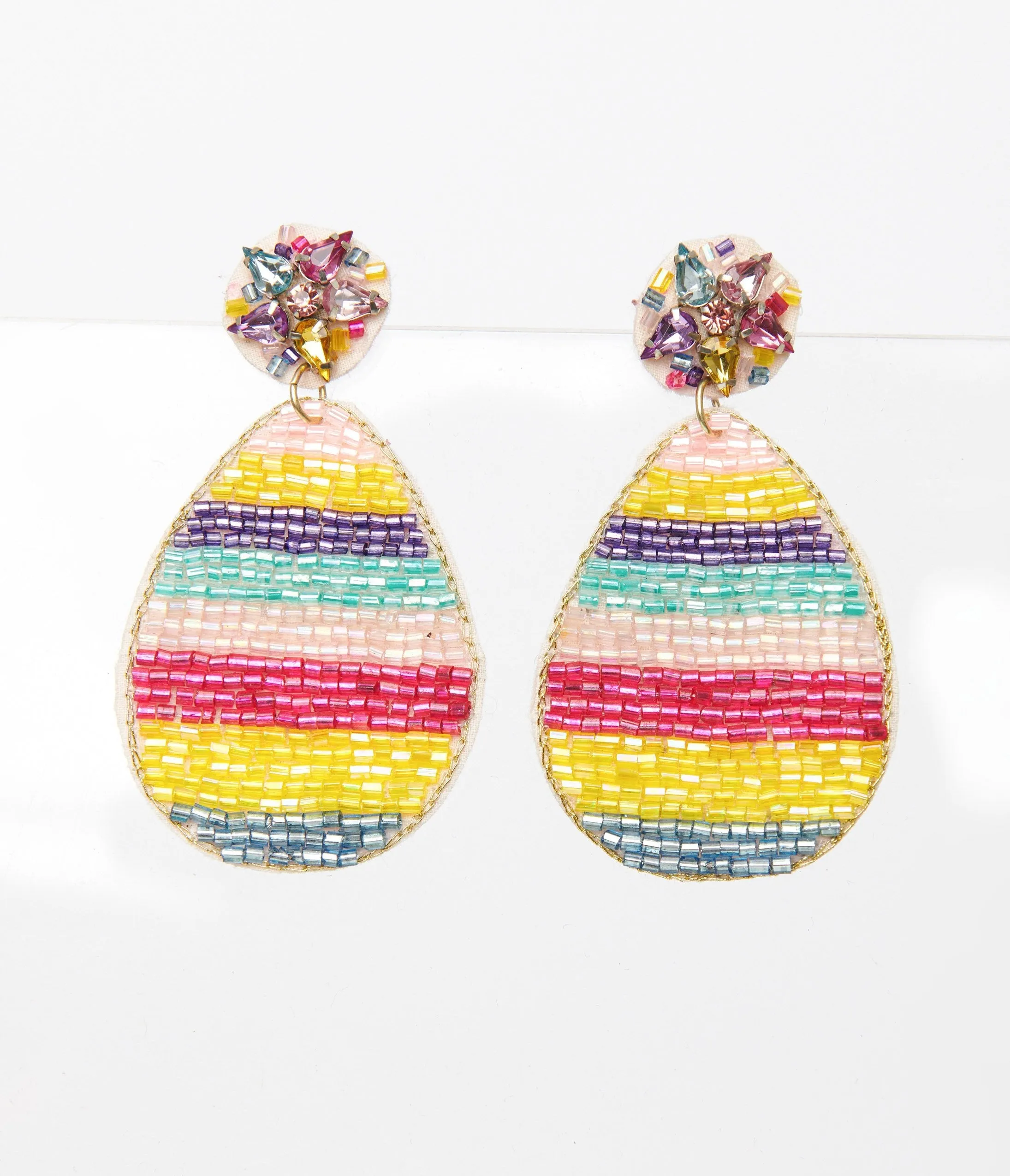 Rainbow Egg Beaded Drop Earrings sold by Unique Vintage product image thumbnail 2
