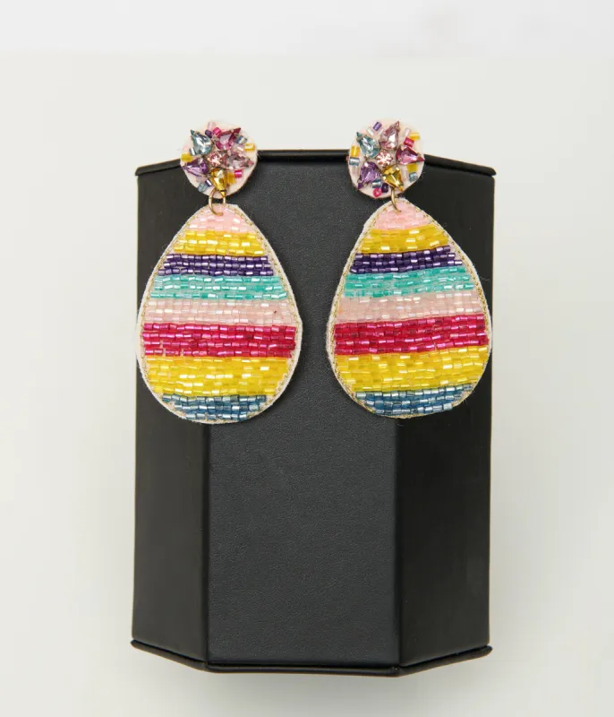 Rainbow Egg Beaded Drop Earrings sold by Unique Vintage