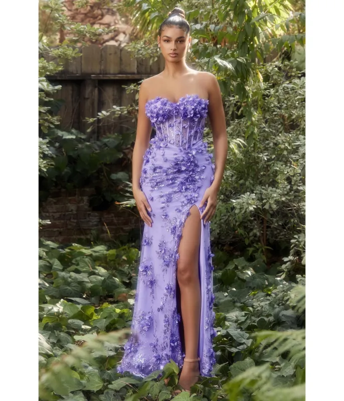 Cinderella Divine  Lavender Hydrangea Embellished Corset Mermaid Evening Gown sold by Unique Vintage