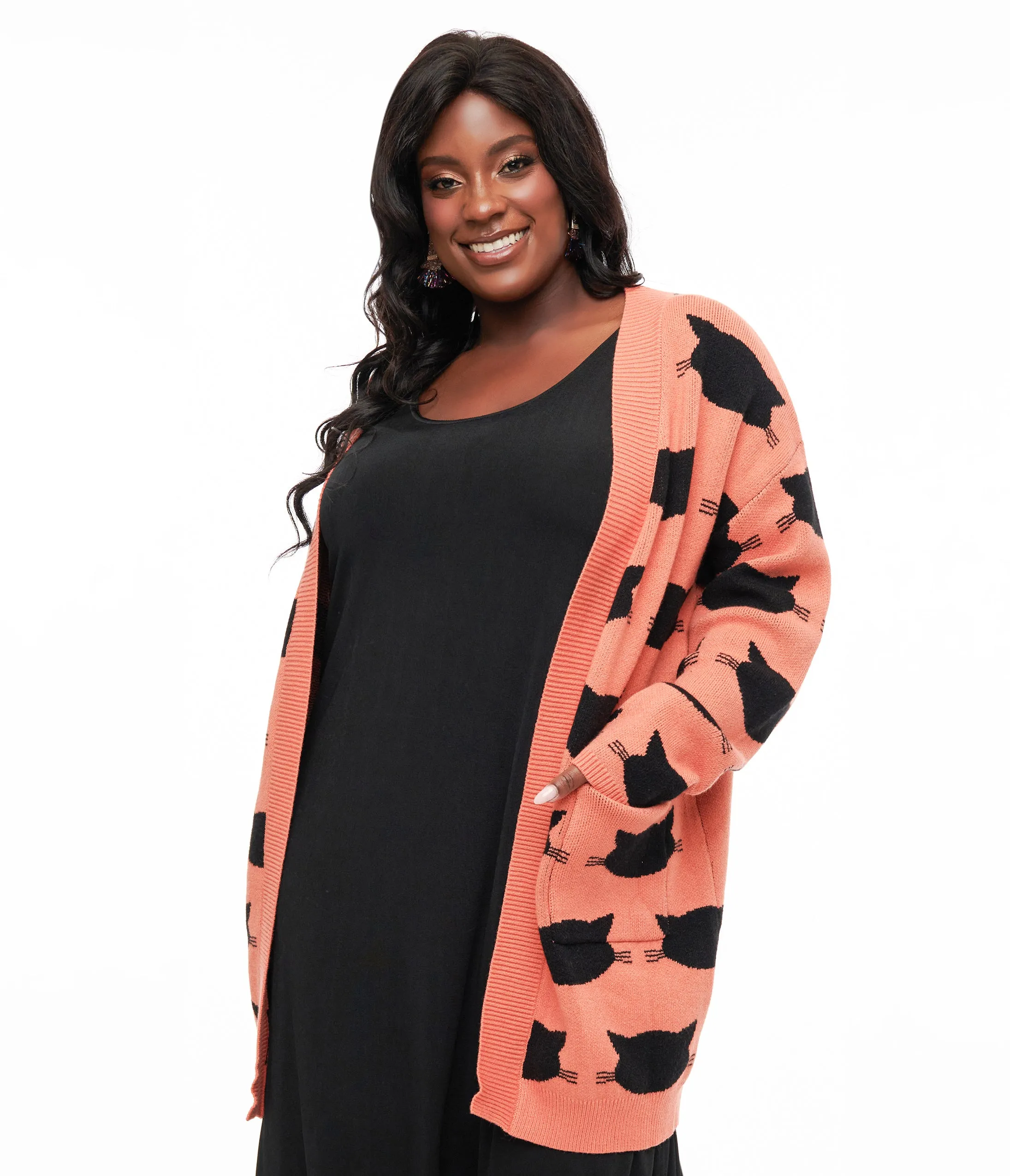 Magnolia Place Plus Size Orange & Black Cat Cardigan sold by Unique Vintage product image thumbnail 3