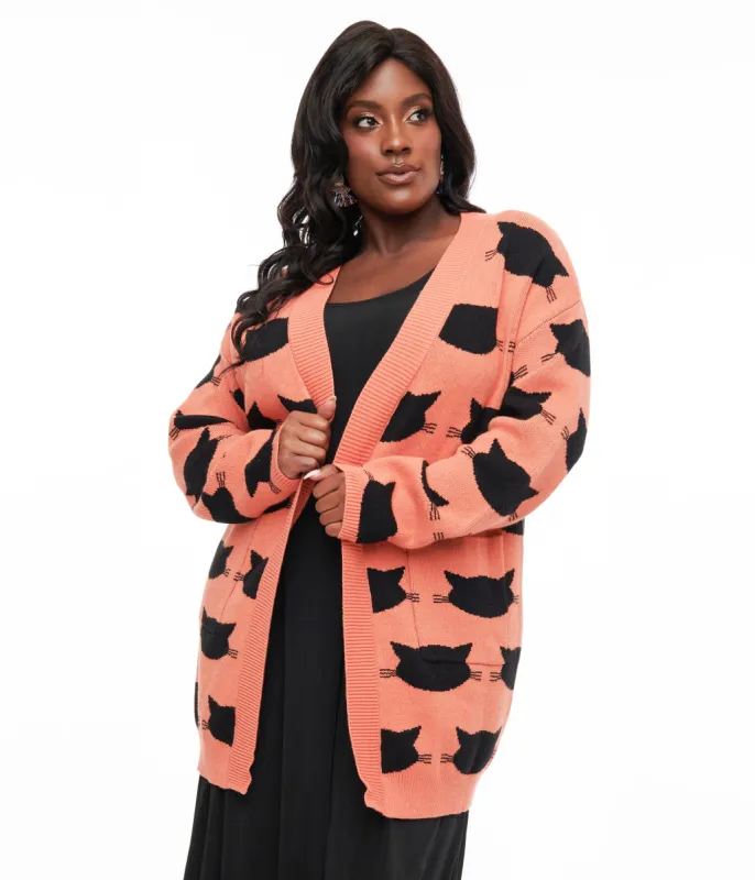 Magnolia Place Plus Size Orange & Black Cat Cardigan sold by Unique Vintage