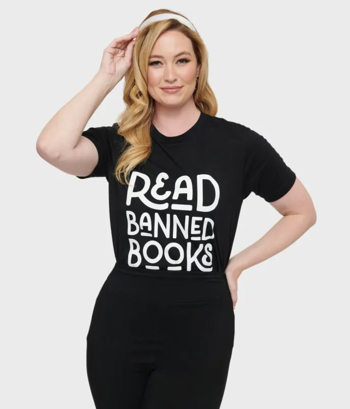 Black & White Read Banned Books Unisex Graphic Tee sold by Unique Vintage