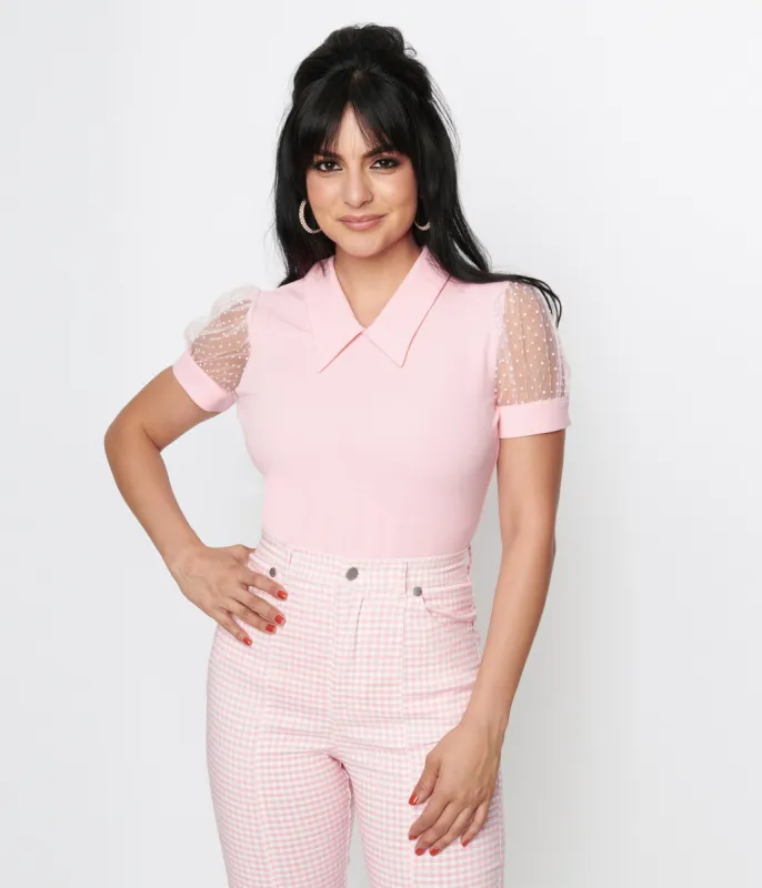Smak Parlour 1960s Pink Pin Dot Top sold by Unique Vintage