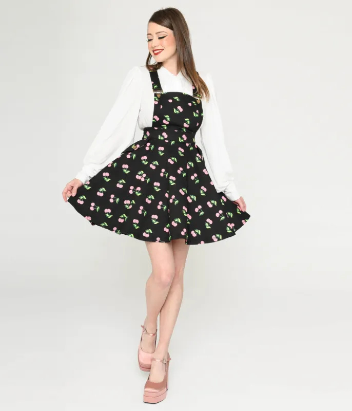 Unique Vintage Black & Pink Cherries Brionne Pinafore Skirt sold by Unique Vintage