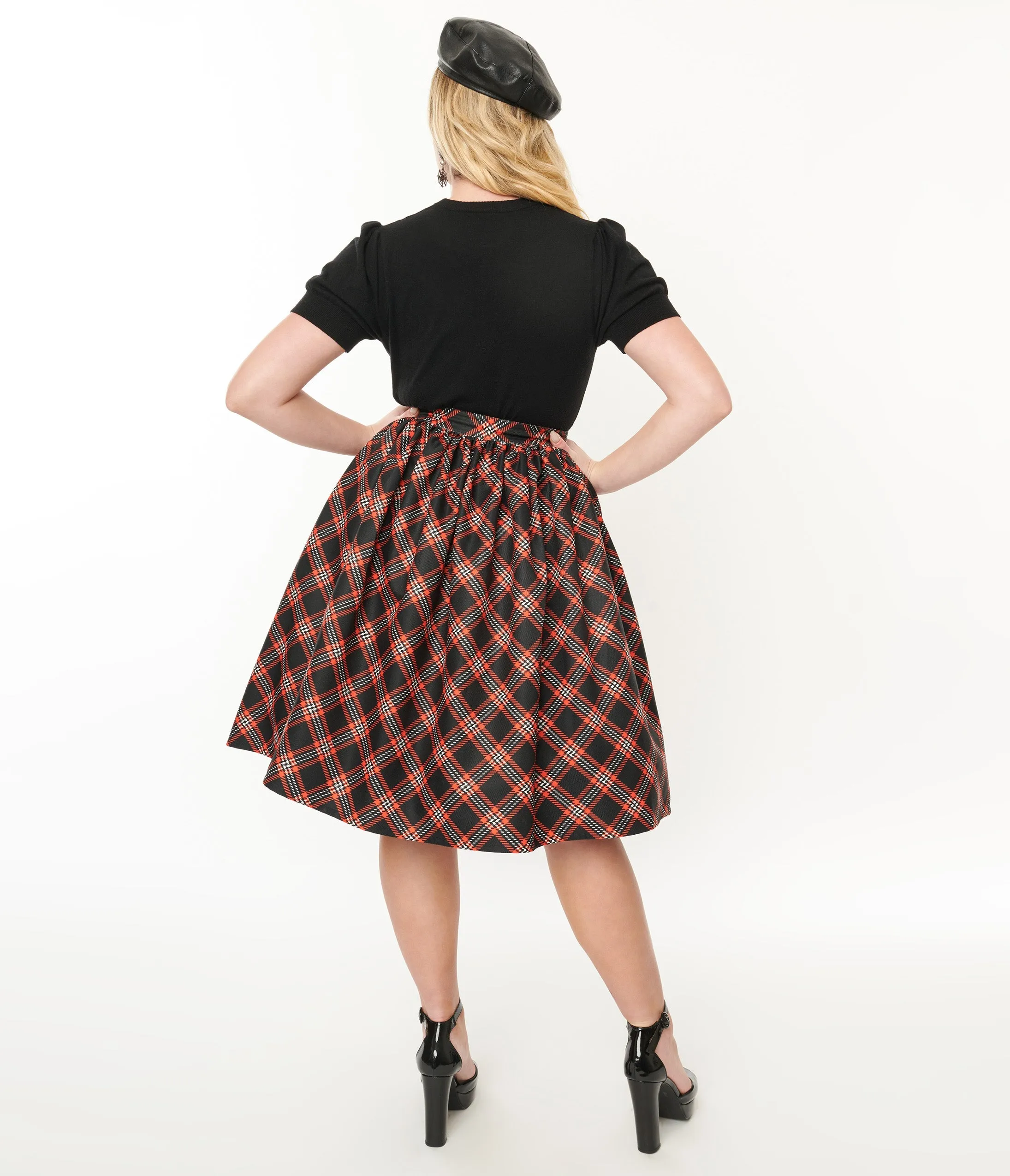 Unique Vintage 1950s Black & Orange Plaid Gellar Swing Skirt sold by Unique Vintage product image thumbnail 3