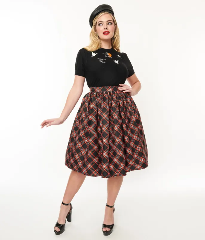 Unique Vintage 1950s Black & Orange Plaid Gellar Swing Skirt sold by Unique Vintage
