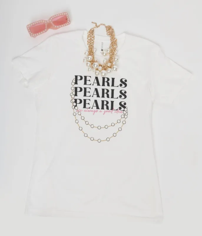 Unique Vintage Pearls White Fitted Womens Graphic Tee made by Unique Vintage