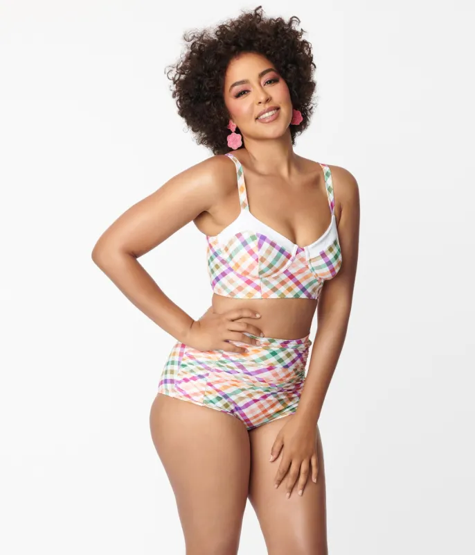 Unique Vintage Pastel Madras Gingham Marlene Crop Swim Top sold by Unique Vintage