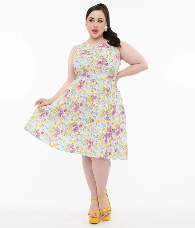 Retrolicious Plus Size 1950s Vintage Style Wildflower Cotton Swing Dress sold by Unique Vintage