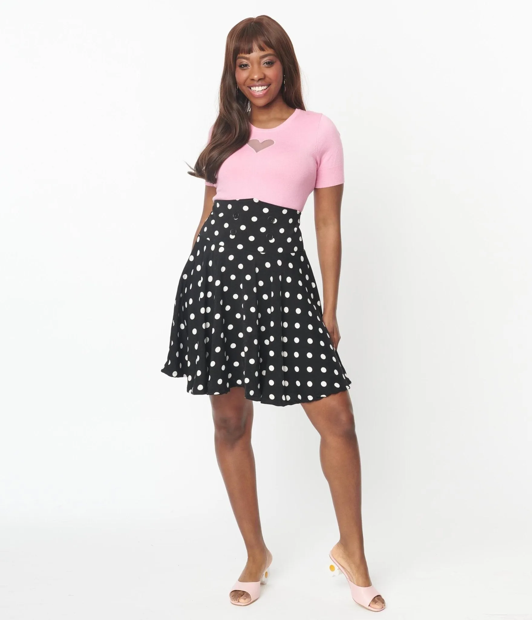 Black & White Polka Dot Swing Skirt sold by Unique Vintage product image thumbnail 5
