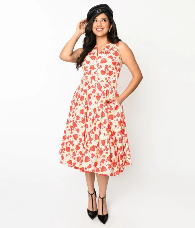 Light Pink Strawberry Love Swing Dress sold by Unique Vintage