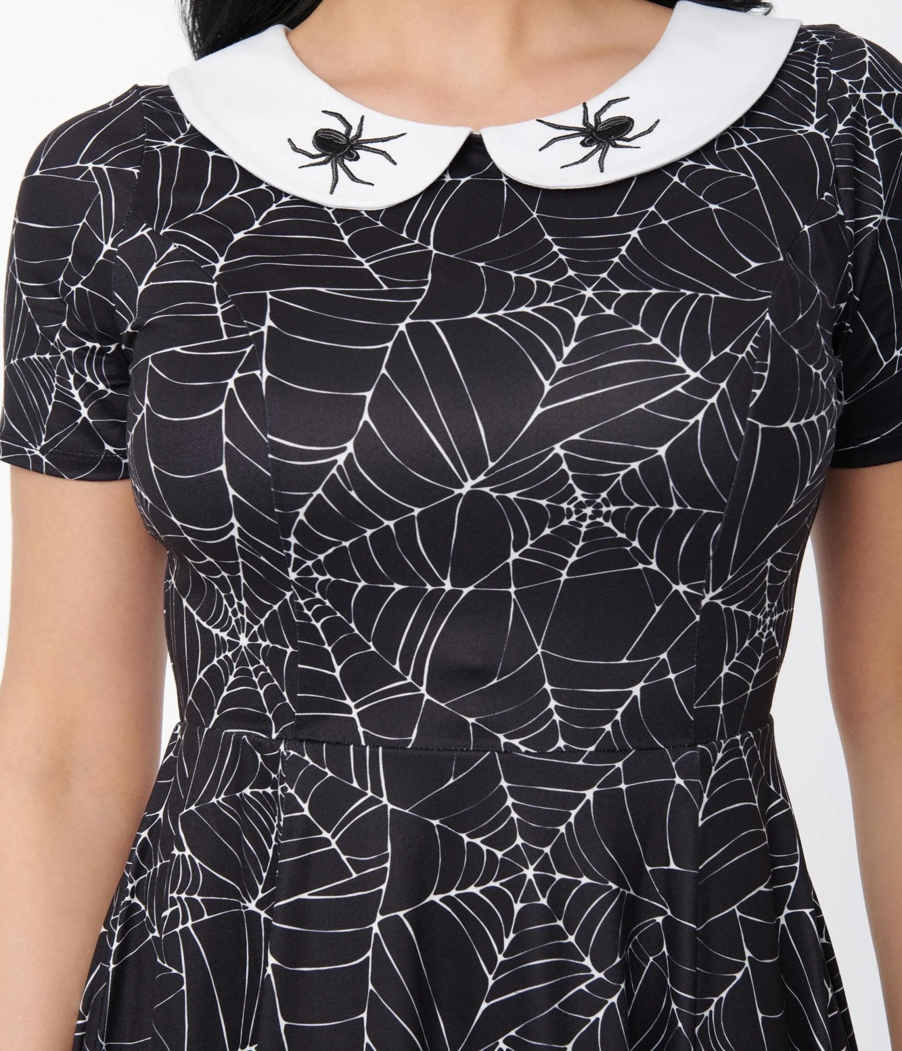 Unique Vintage Black & White Embroidered Spiderweb Margot Fit & Flare Dress sold by Unique Vintage product image thumbnail 2