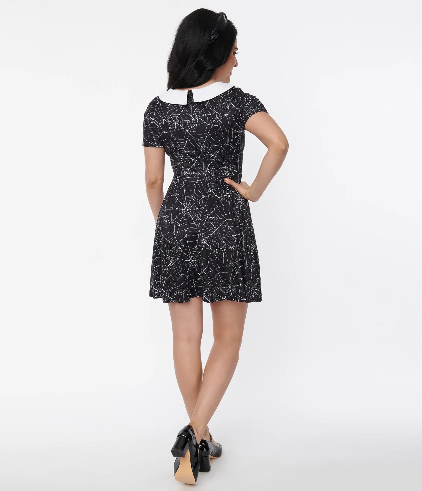 Unique Vintage Black & White Embroidered Spiderweb Margot Fit & Flare Dress sold by Unique Vintage product image thumbnail 3
