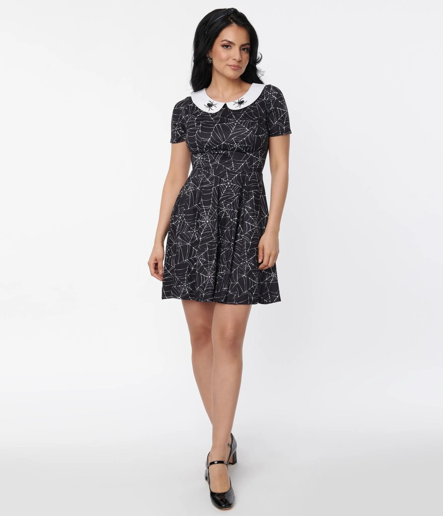 Unique Vintage Black & White Embroidered Spiderweb Margot Fit & Flare Dress sold by Unique Vintage product image thumbnail 4