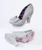 Irregular Choice Metallic Silver Leopard Print Heels sold by Unique Vintage