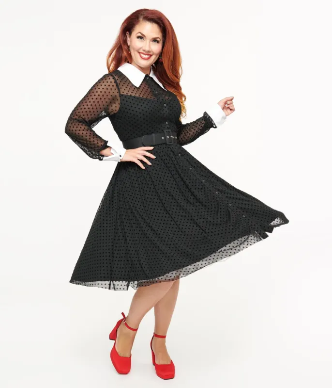 Unique Vintage 1950s Black Polka Dot Tulle Swing Dress sold by Unique Vintage