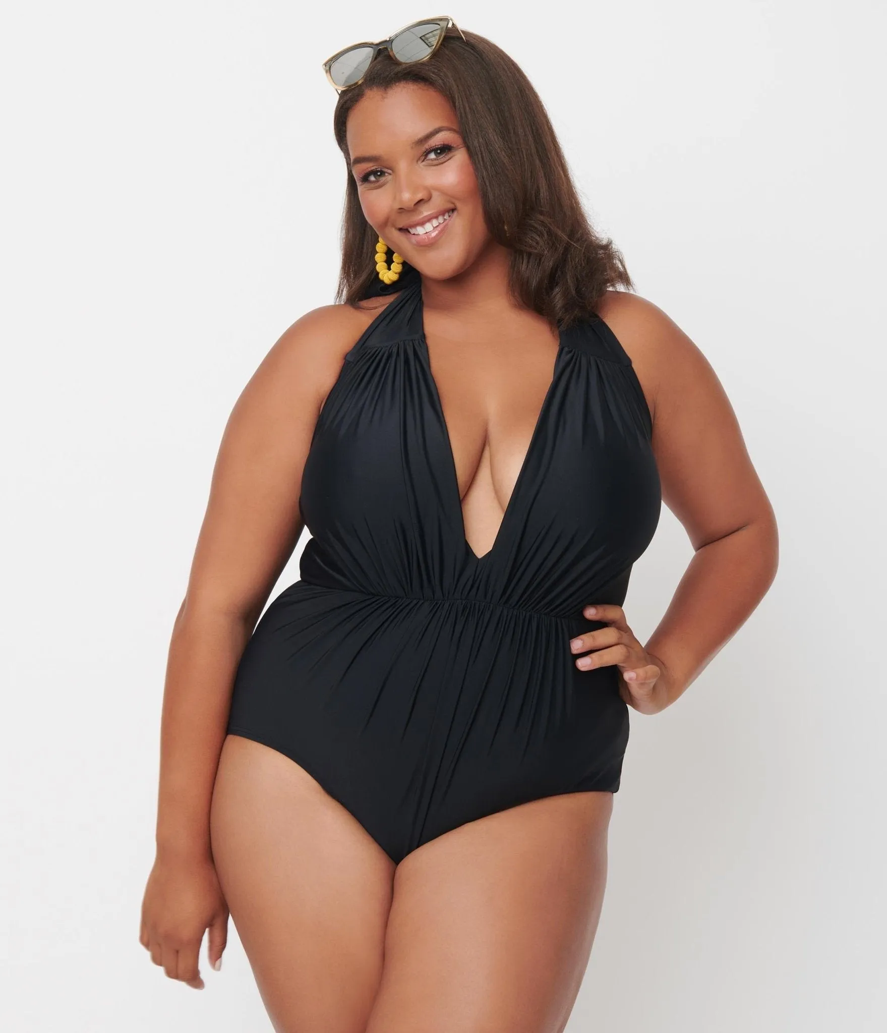 Unique Vintage Plus Size Black Halter Shirred Derek One Piece Swimsuit sold by Unique Vintage product image thumbnail 4
