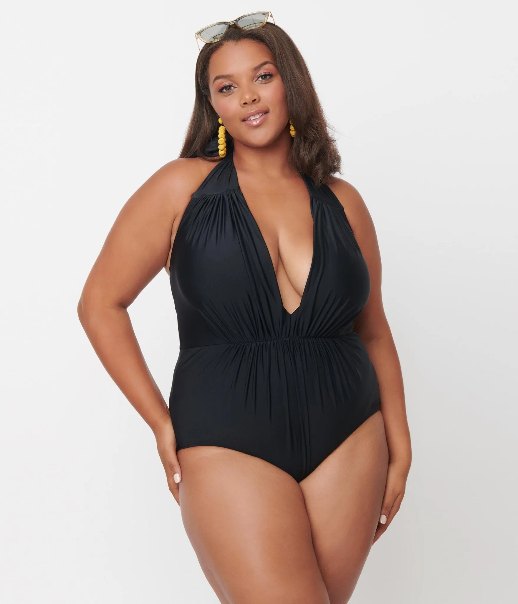 Unique Vintage Plus Size Black Halter Shirred Derek One Piece Swimsuit sold by Unique Vintage product image thumbnail 5