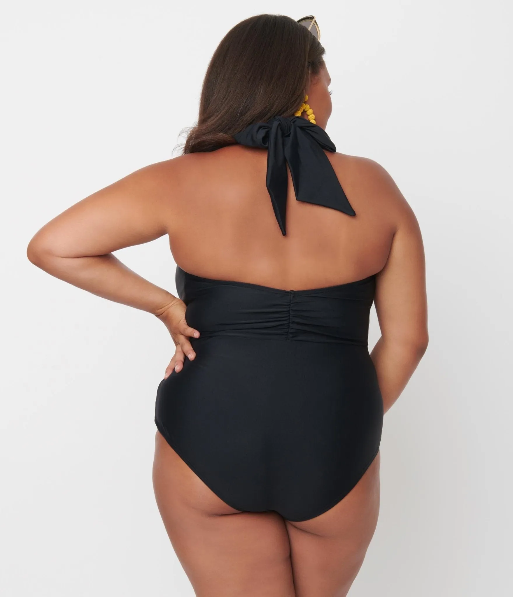 Unique Vintage Plus Size Black Halter Shirred Derek One Piece Swimsuit sold by Unique Vintage product image thumbnail 2