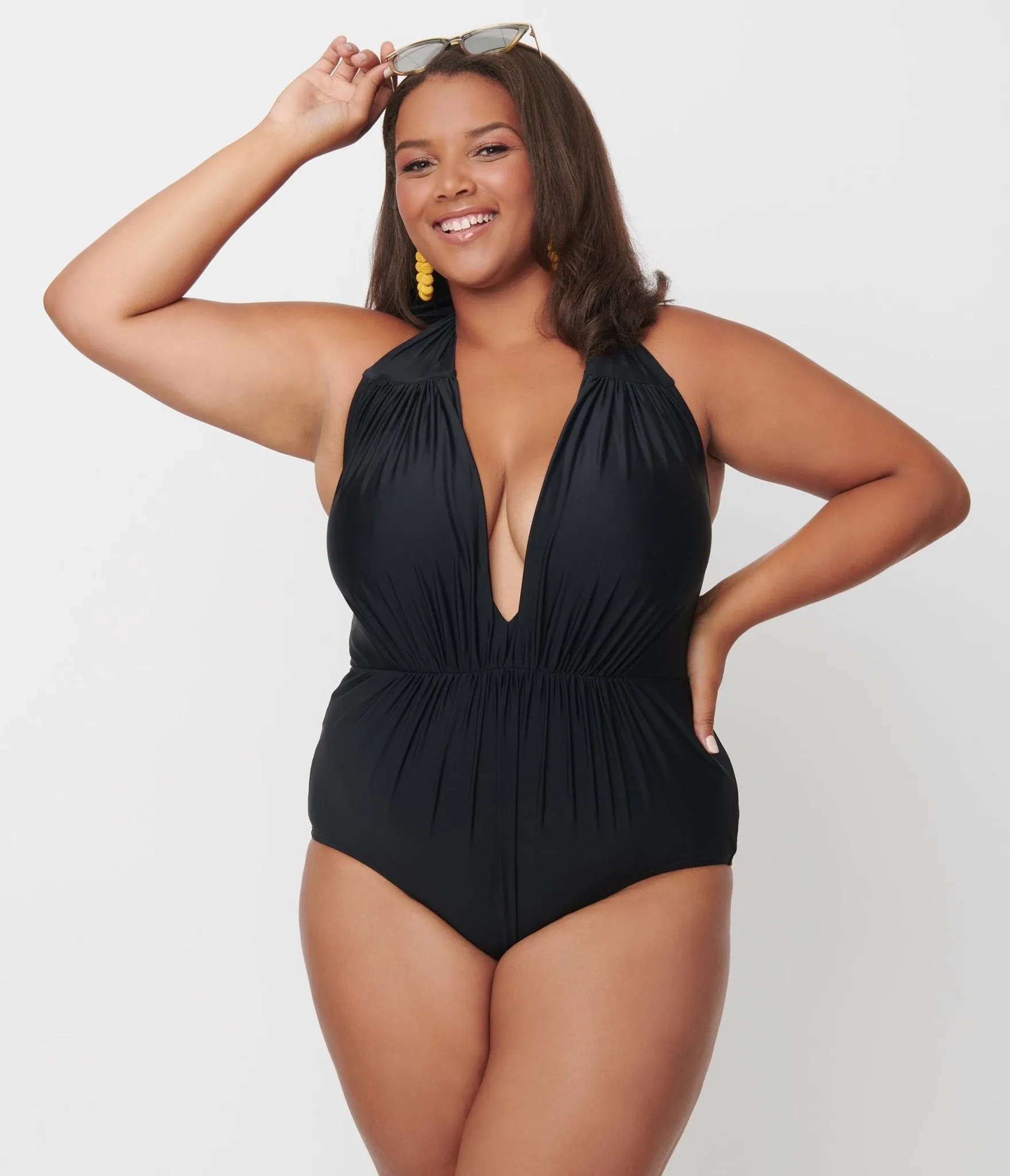 Unique Vintage Plus Size Black Halter Shirred Derek One Piece Swimsuit sold by Unique Vintage product image thumbnail 3