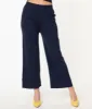 1970s Style Navy Blue Rib Knit Wide Leg Pants sold by Unique Vintage