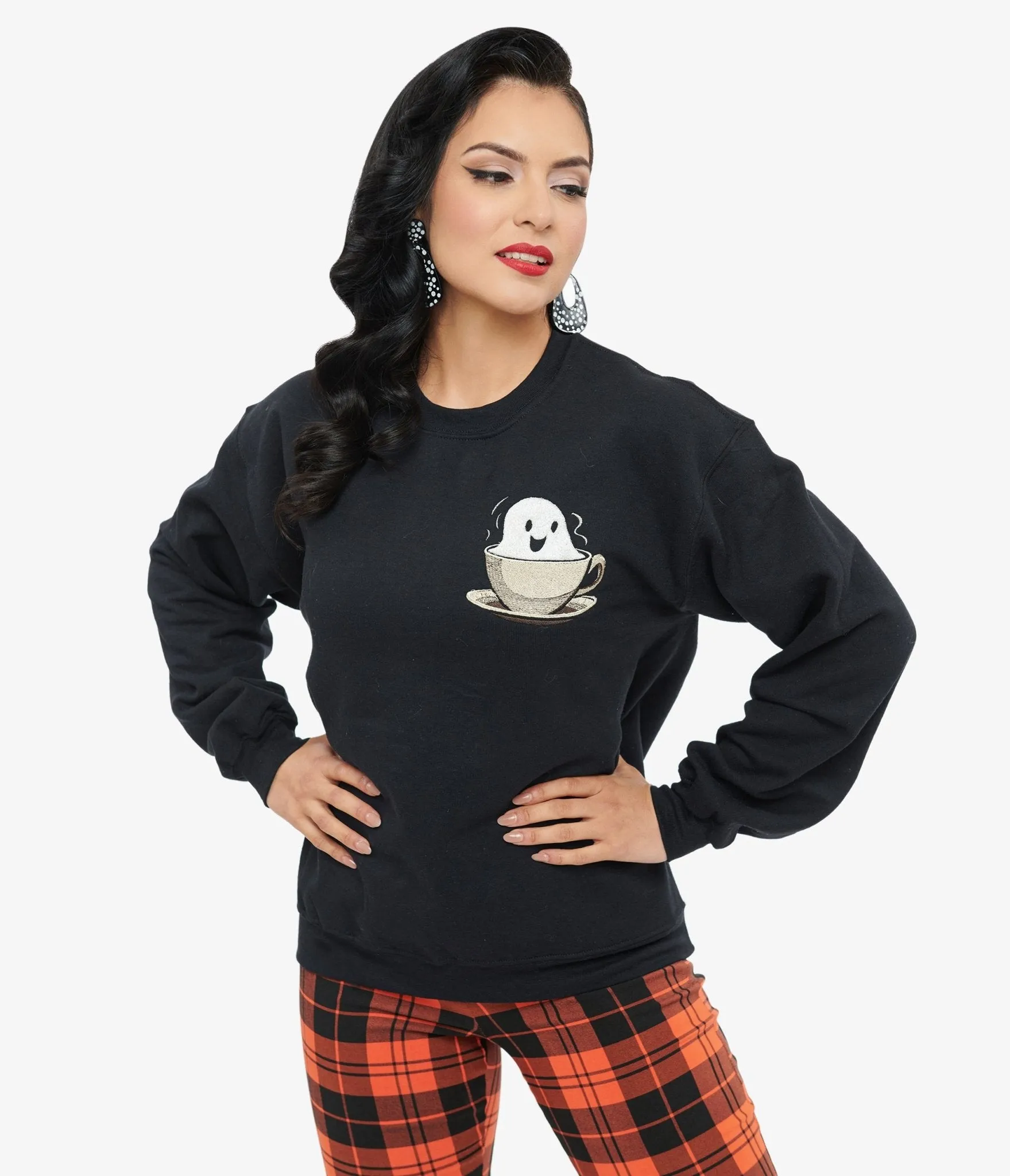 Black GhostTea Crewneck Sweatshirt sold by Unique Vintage product image thumbnail 3