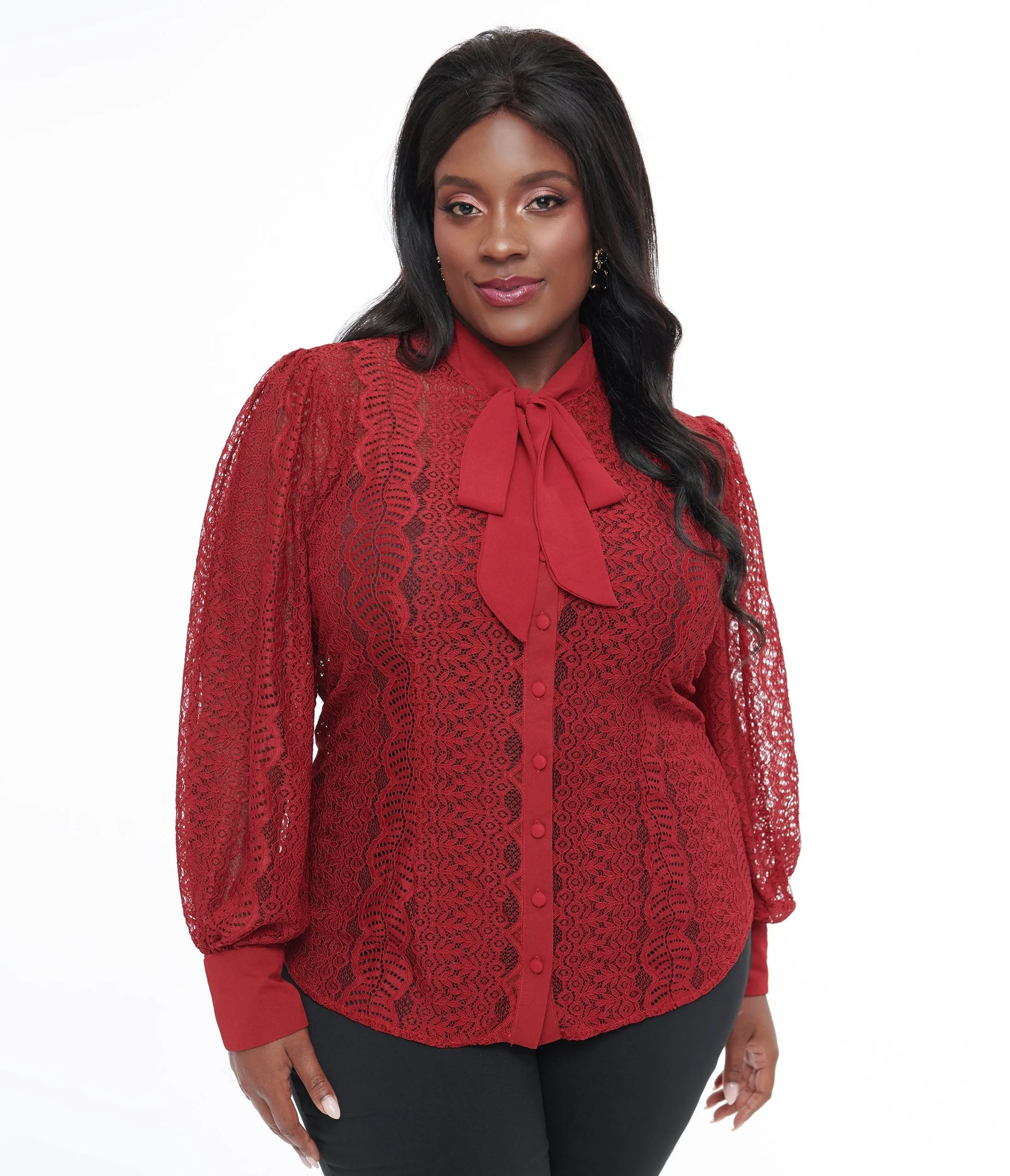 Unique Vintage Plus Size 1940s Burgundy Lace Gwen Blouse sold by Unique Vintage product image thumbnail 3