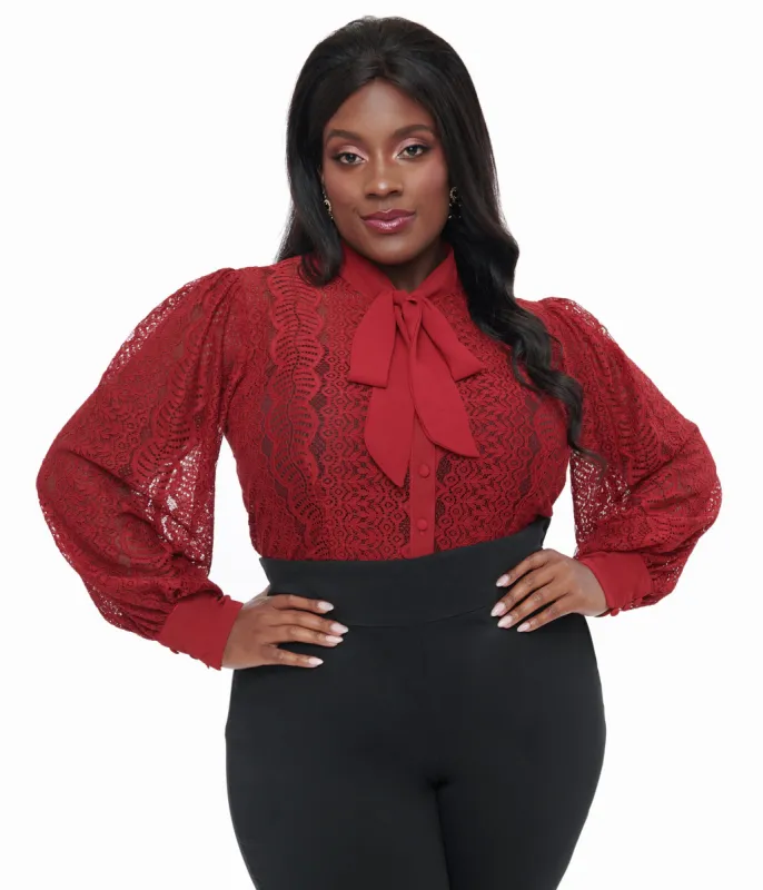 Unique Vintage Plus Size 1940s Burgundy Lace Gwen Blouse sold by Unique Vintage