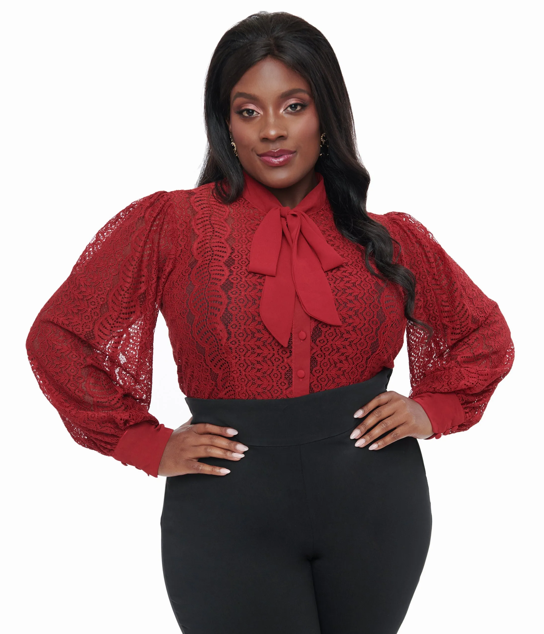 Unique Vintage Plus Size 1940s Burgundy Lace Gwen Blouse sold by Unique Vintage