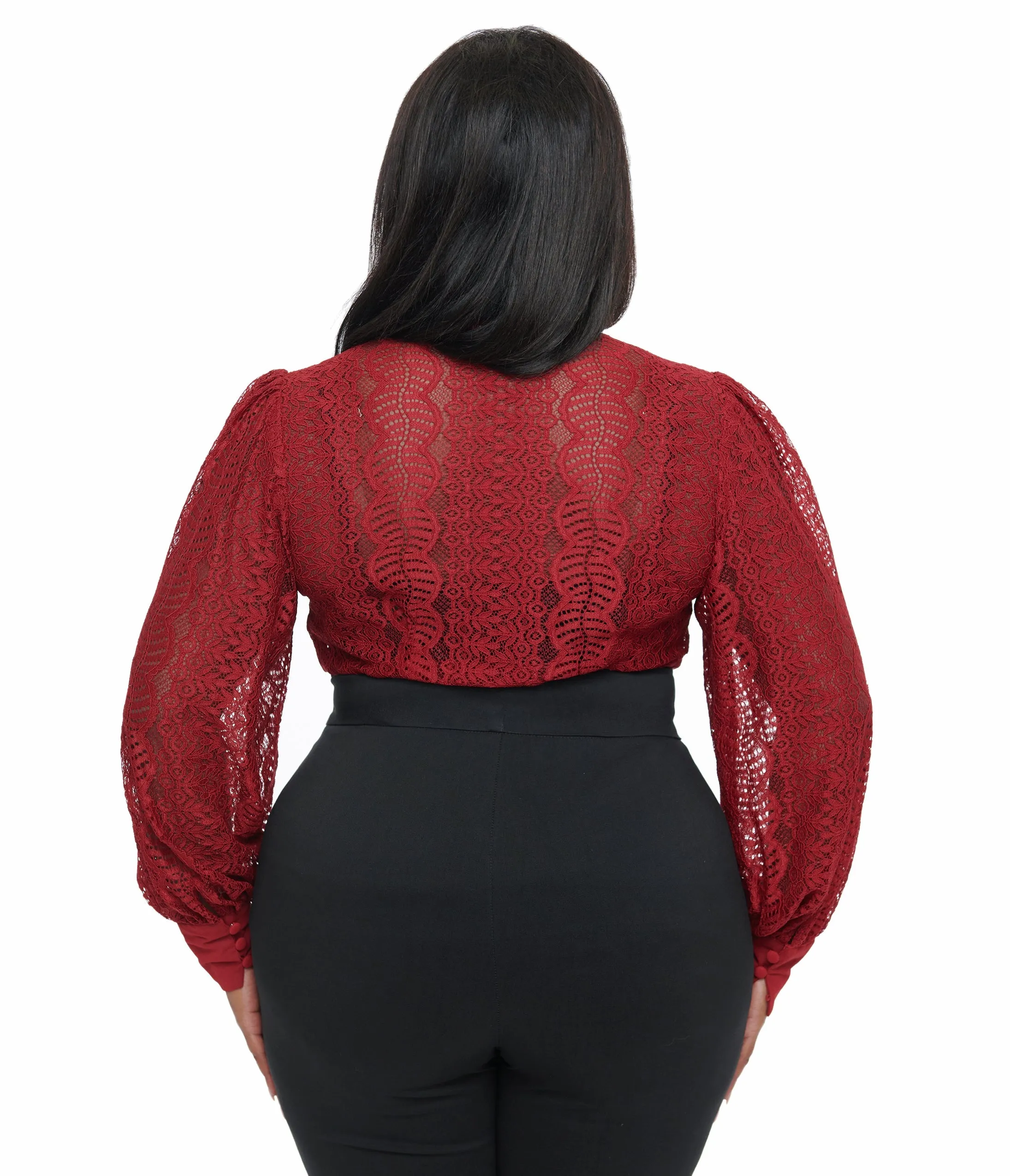 Unique Vintage Plus Size 1940s Burgundy Lace Gwen Blouse sold by Unique Vintage product image thumbnail 2