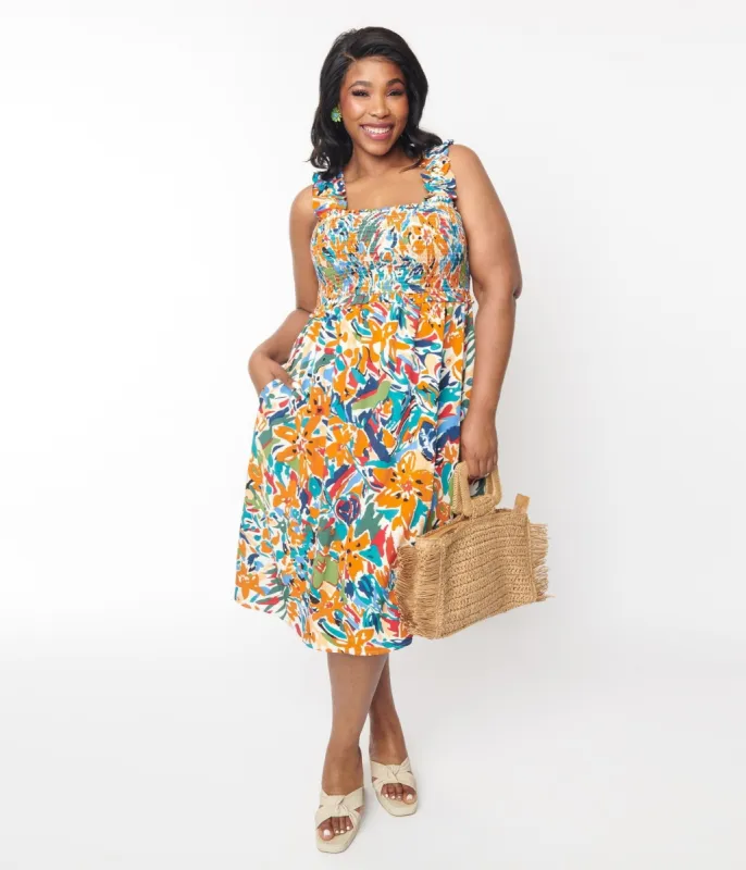 Multicolor Brush Stroke Florals Midi Dress sold by Unique Vintage