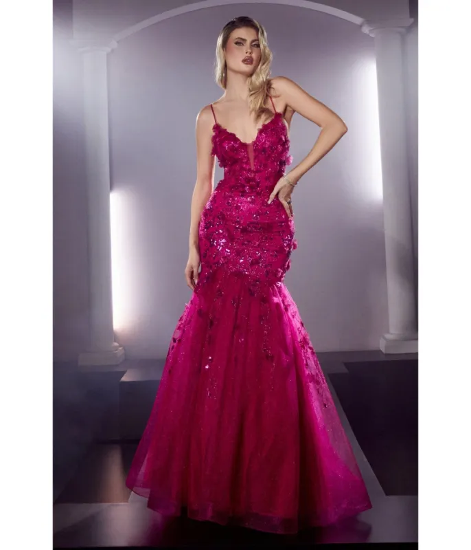 Cinderella Divine  Magenta Magical Mermaid Floral Bridesmaid Gown sold by Unique Vintage