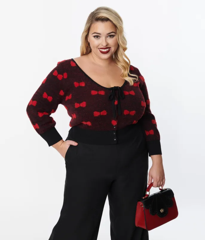 Unique Vintage Plus Size Black & Red Bows Dandy Cardigan sold by Unique Vintage