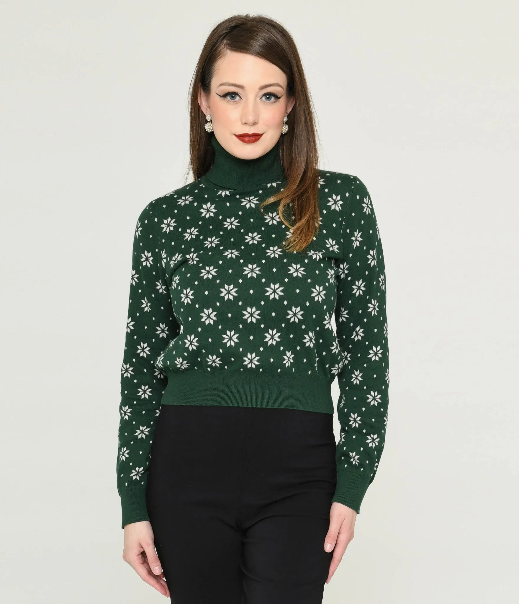 Bright & Beautiful Green & White Snowflake Sweater sold by Unique Vintage product image thumbnail 2