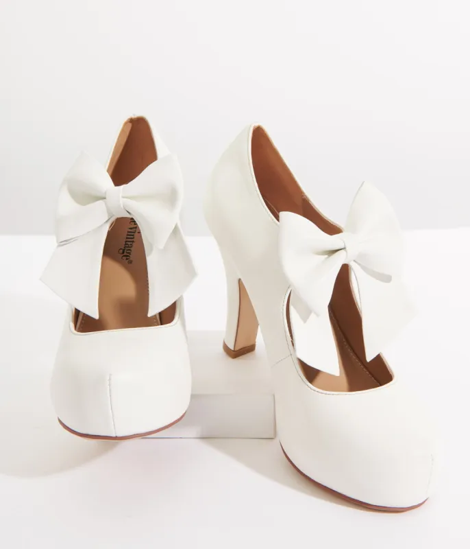 Unique Vintage 1920s White Bow Mary Jane Heels made by Unique Vintage