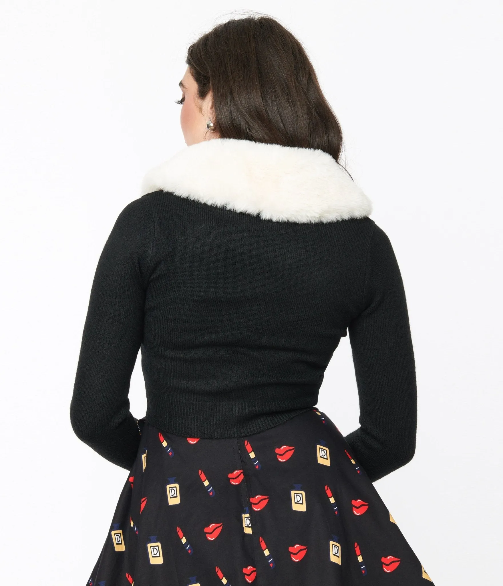 Voodoo Vixen Black Faux Fur Collar Cropped Cardigan sold by Unique Vintage product image thumbnail 3