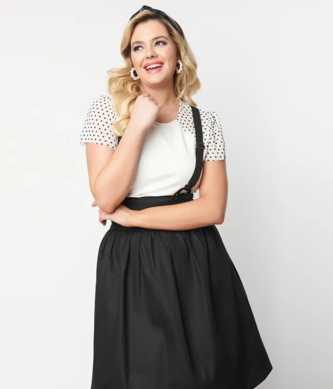 Unique Vintage White & Black Pin Dot Mesh Sleeve Top sold by Unique Vintage