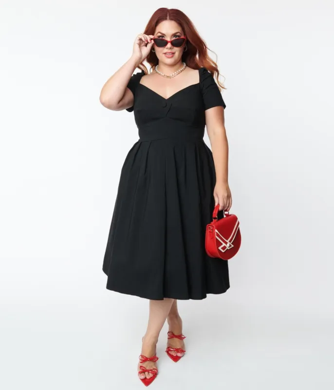 Unique Vintage Plus Size Black Sweetheart Midge Swing Dress sold by Unique Vintage