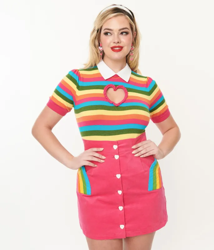 Smak Parlour 1950s Rainbow Stripe Heart Sweater sold by Unique Vintage