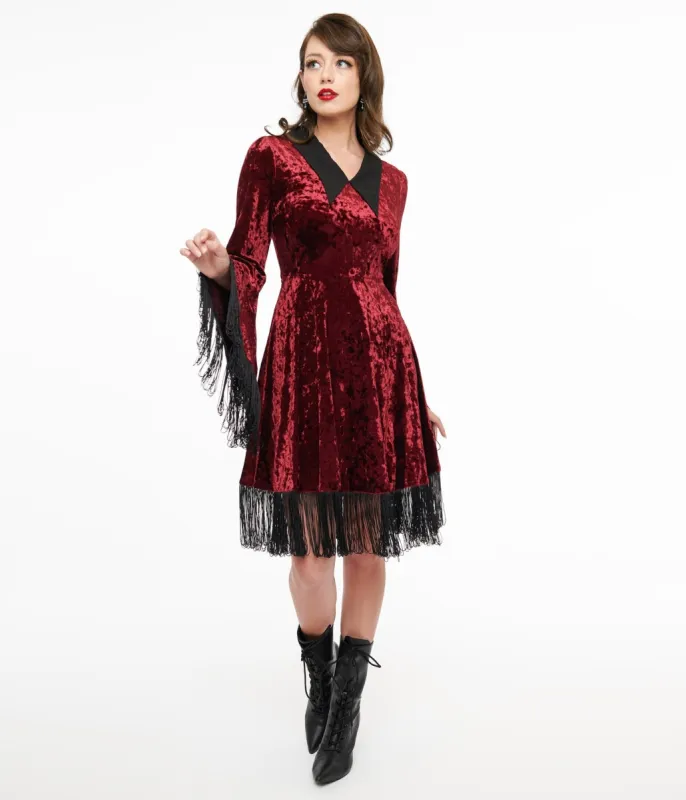 Lively Ghosts Red Velvet Fringe Moon Dress sold by Unique Vintage