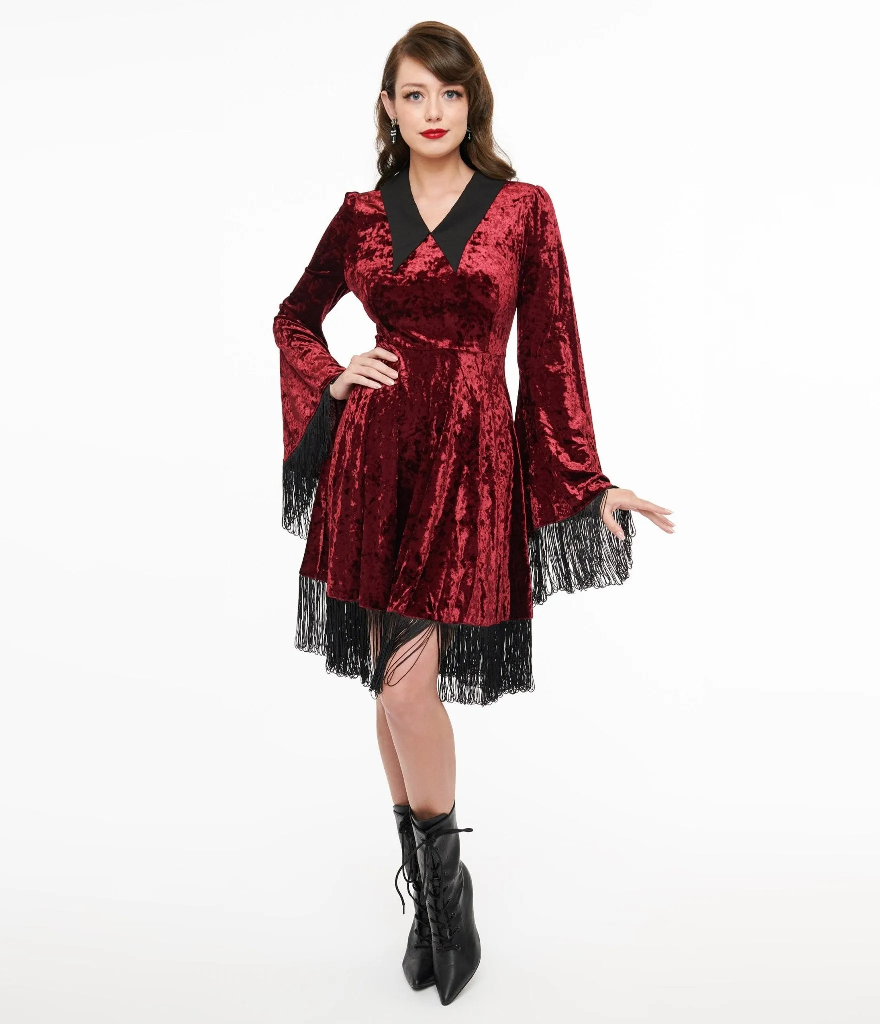 Lively Ghosts Red Velvet Fringe Moon Dress sold by Unique Vintage product image thumbnail 3