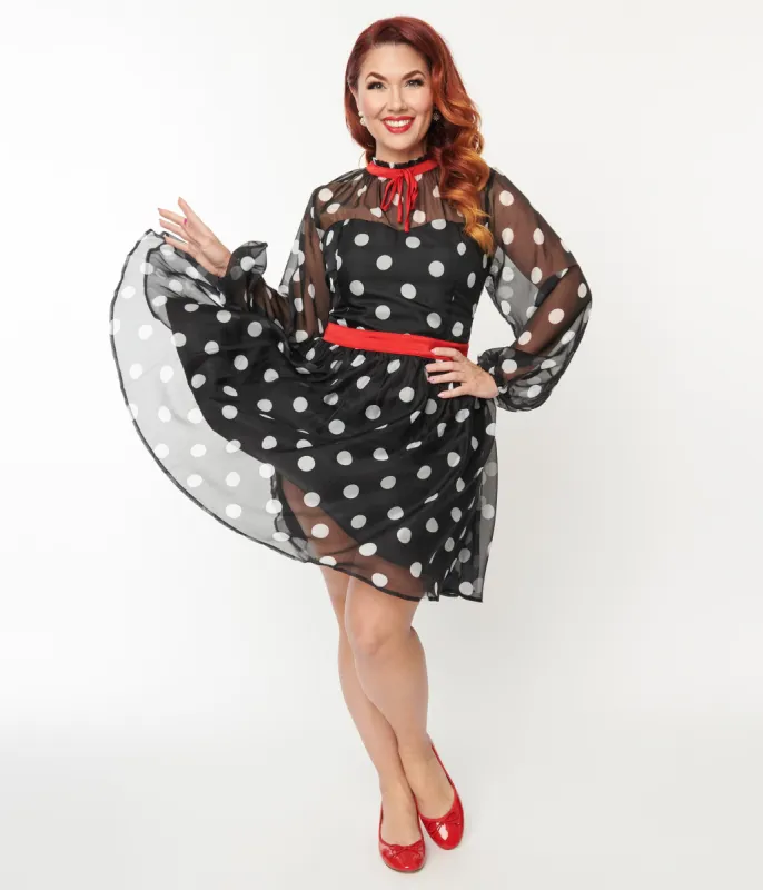 Unique Vintage Plus Size Black & White Polka Dot Flocked Tulle Dress sold by Unique Vintage