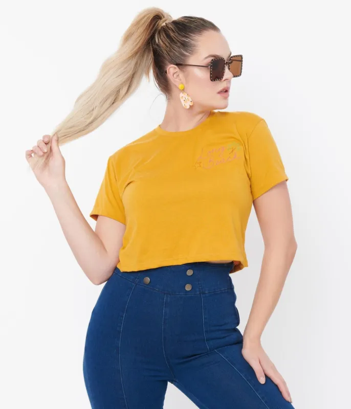 Unique Vintage Mustard Long Beach Crop Graphic Tee made by Unique Vintage