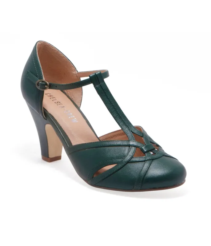 Chelsea Crew 1920s Forest Green T-Strap Sandy Heels sold by Unique Vintage