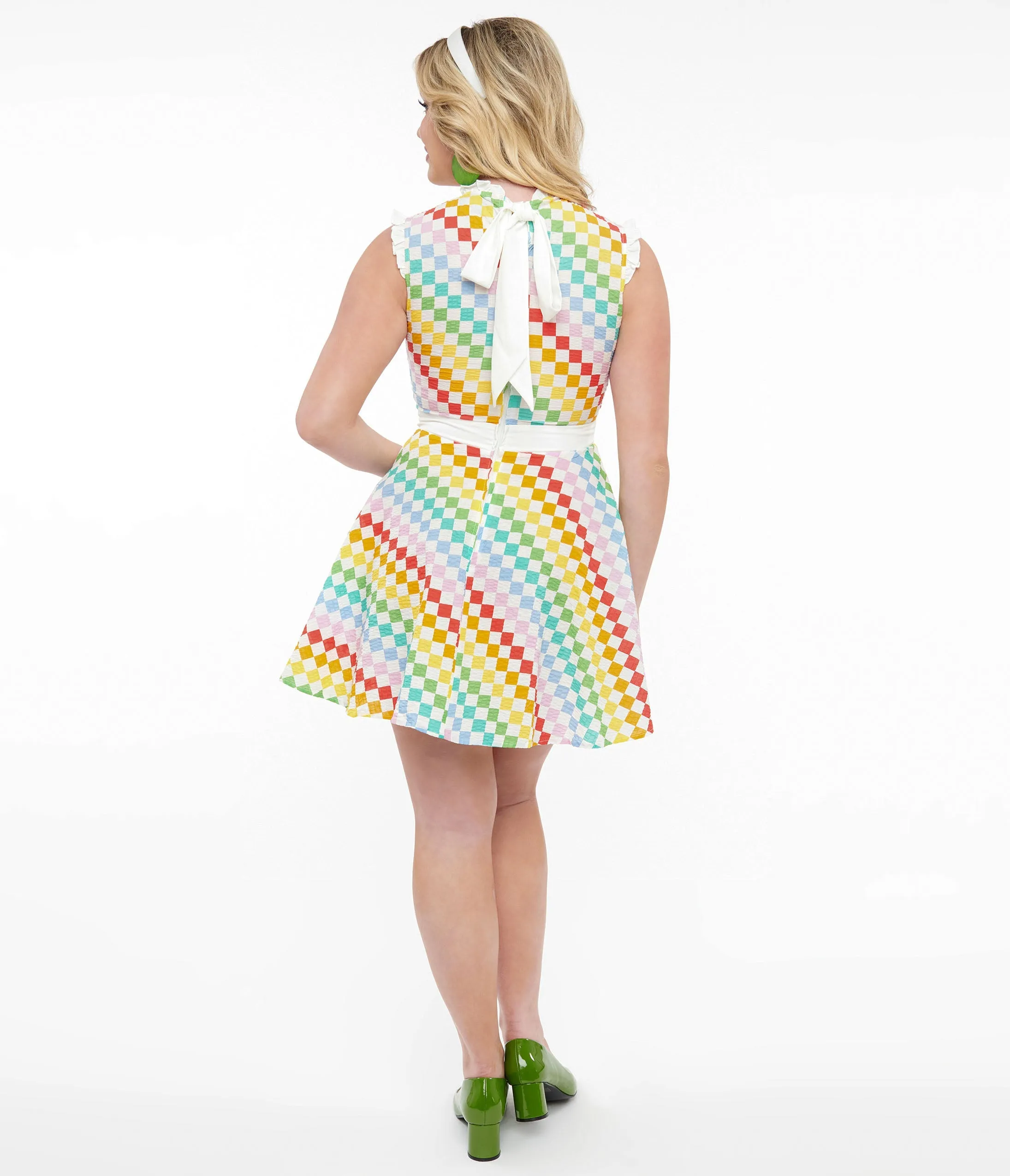 Smak Parlour 1960s Rainbow Check Cotton Happy Hour Flare Dress sold by Unique Vintage product image thumbnail 2